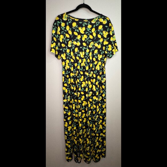 Women’s High-Low Maxi Dress Size 1X Black & Vibrant Yellow Lemons - Picture 3 of 4